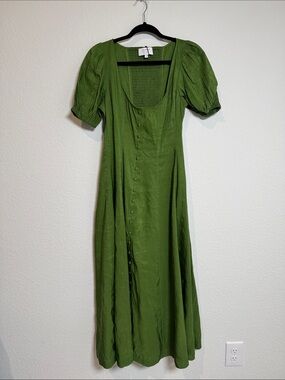NWOT La Ligne Francesca Verdant Palm Green Puff Sleeve Linen Midi Dress Small